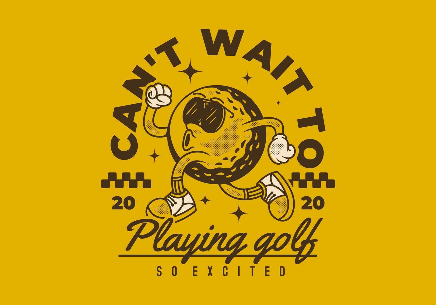 Cant't wait to playing golf. Retro character of golf ball in running pose in retro yellow colors vector