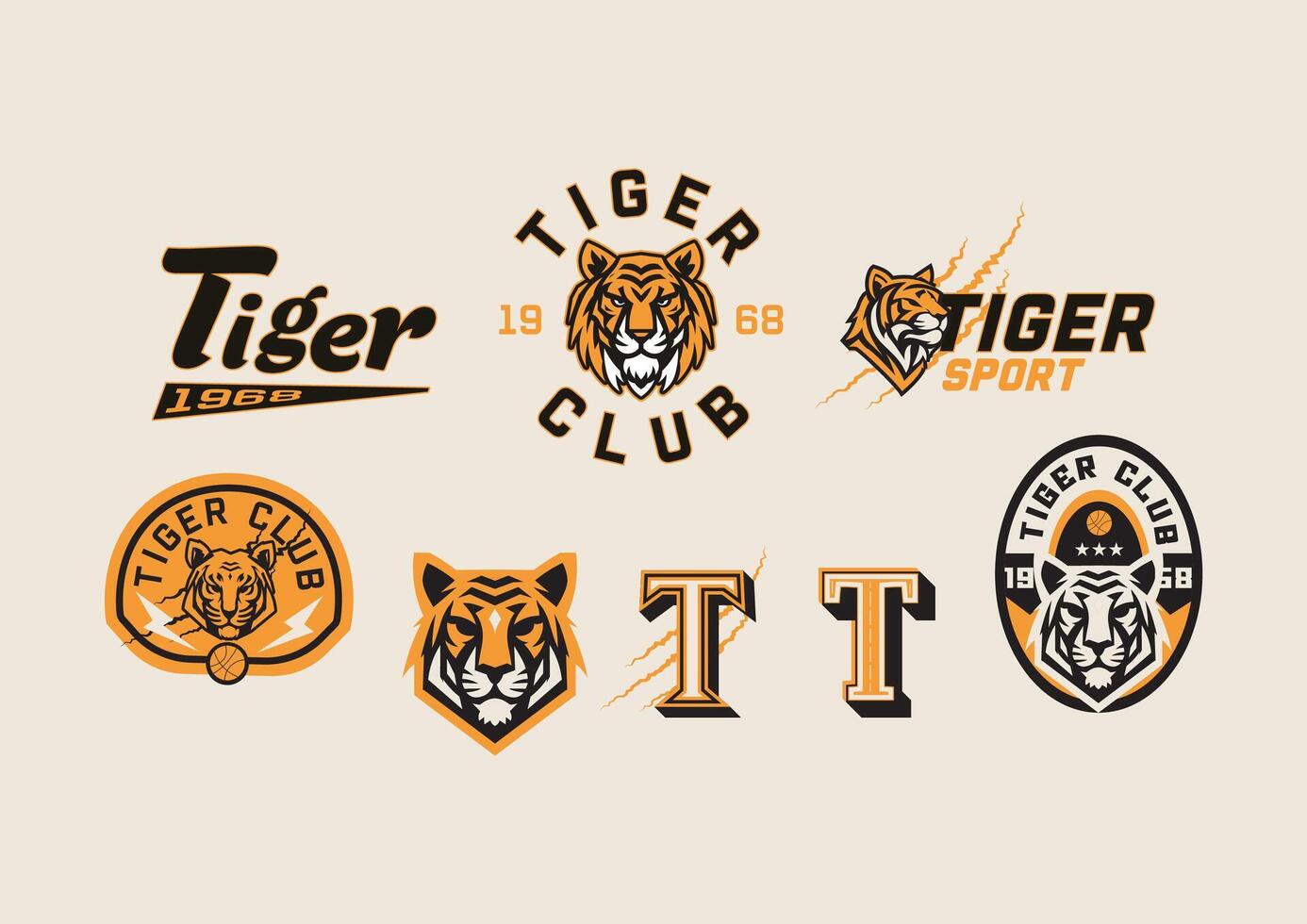 Retro Tiger Sports Logo Pack vector
