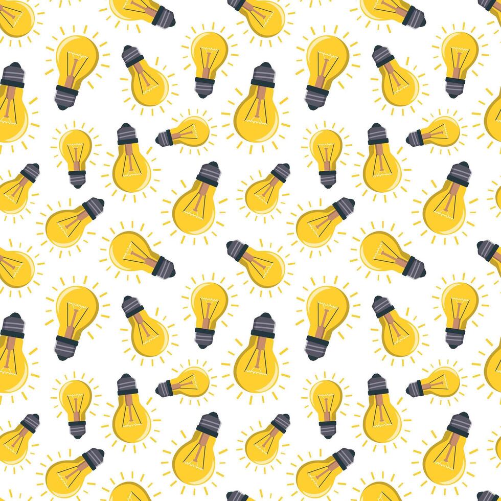 Seamless pattern with cartoon Electric light Bulbs. Idea lightbulb sign symbol pattern. Isolated on white background vector