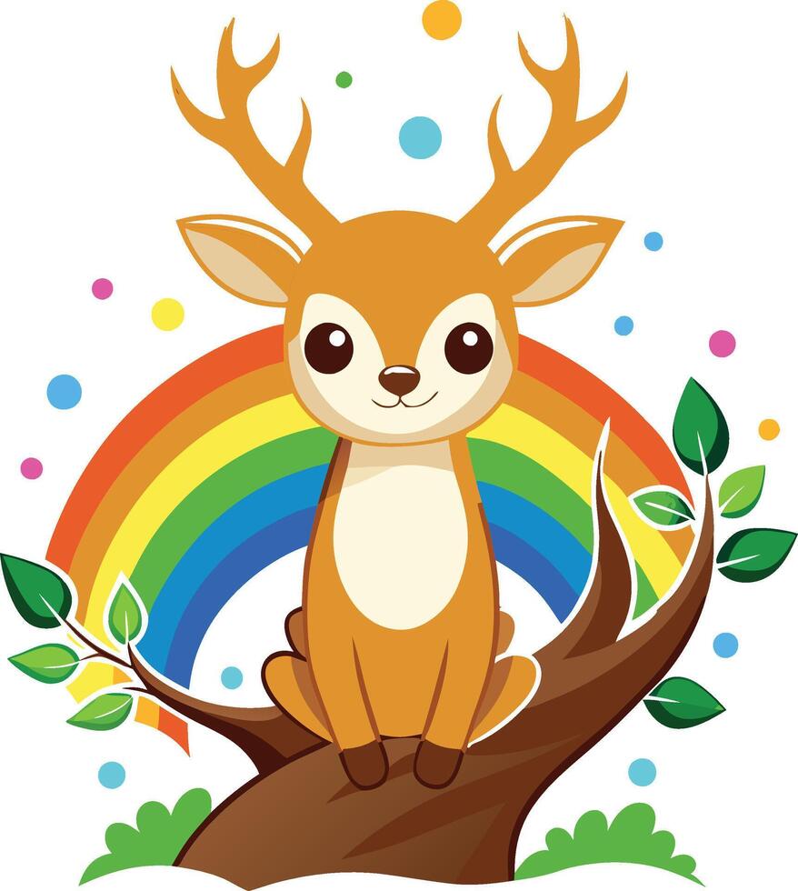 The Rainbow Deer and Tree Vibrant Wildlife Art Design vector