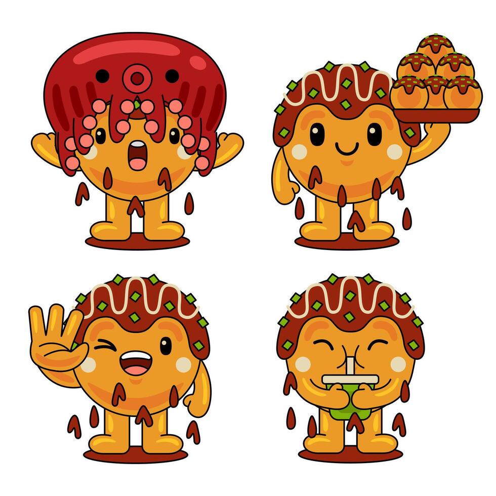 cute takoyaki mascot character vector