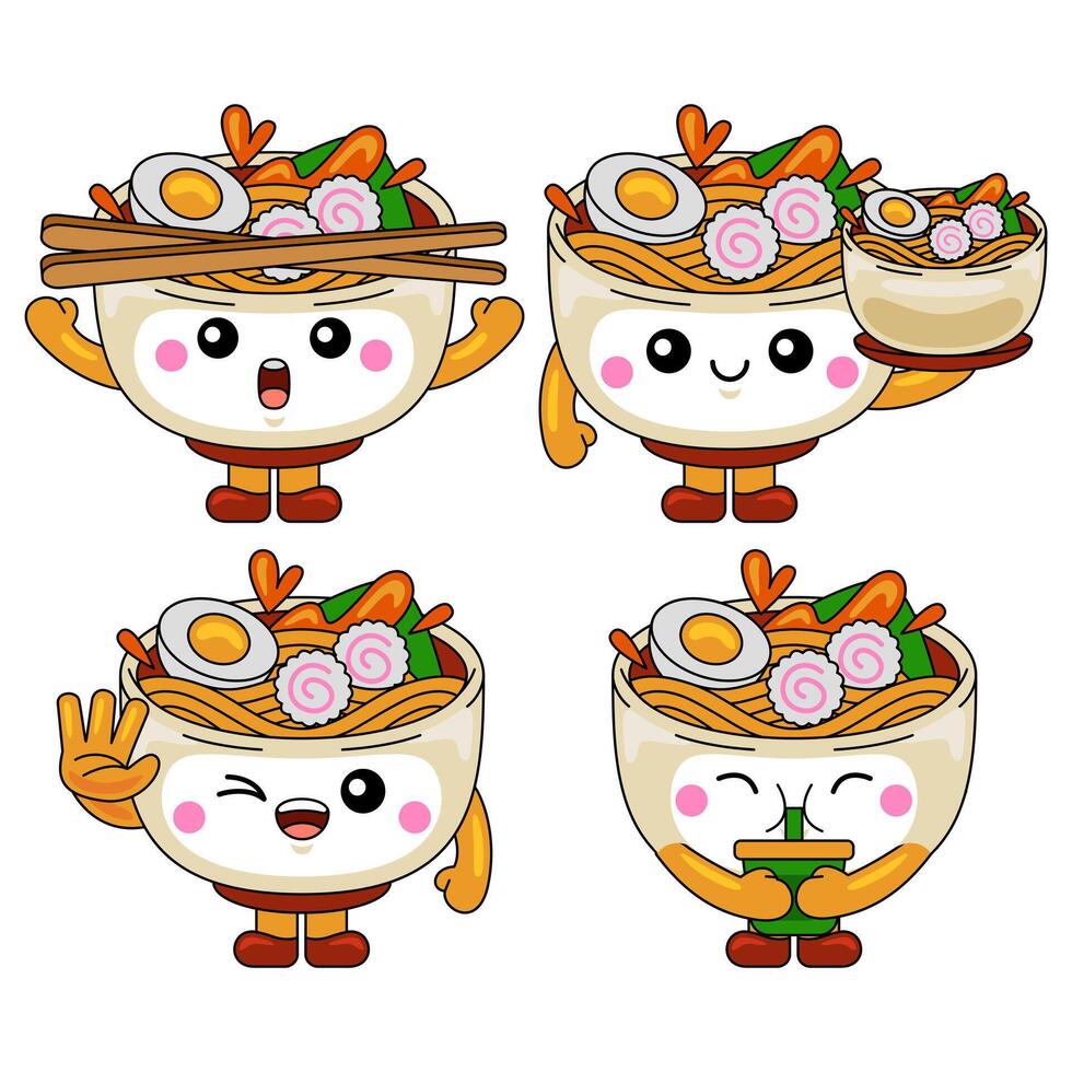 cute ramen mascot character vector