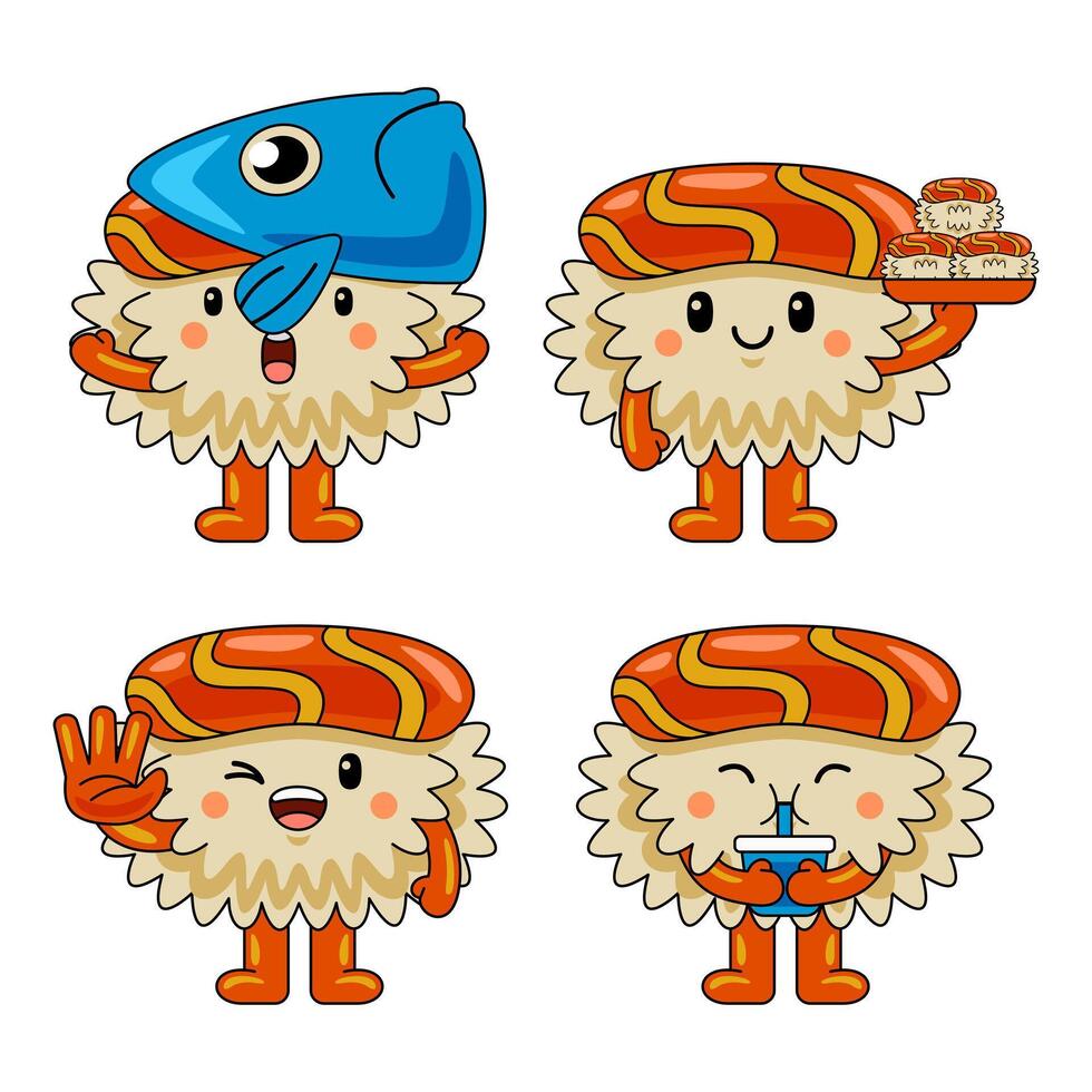 cute sushi mascot character vector