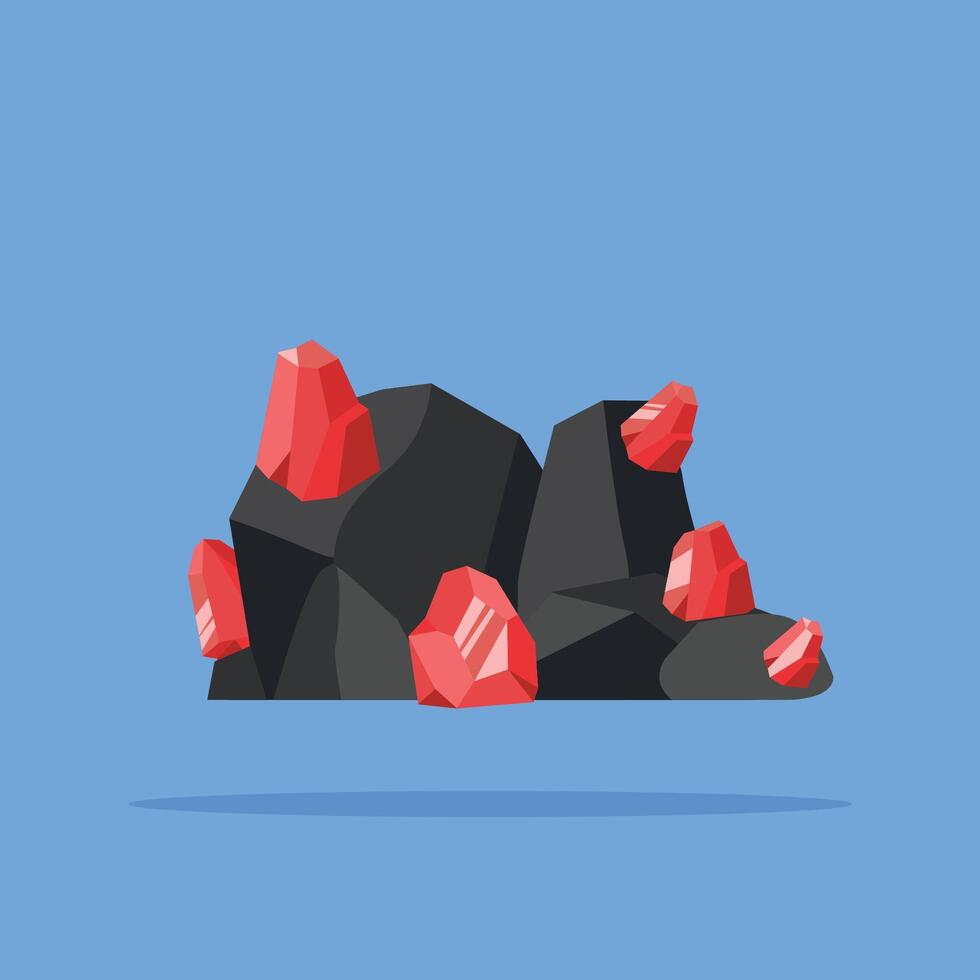 natural rocks and minerals logo, red gemstone illustration with mining materials. suitable for posters and web icons vector