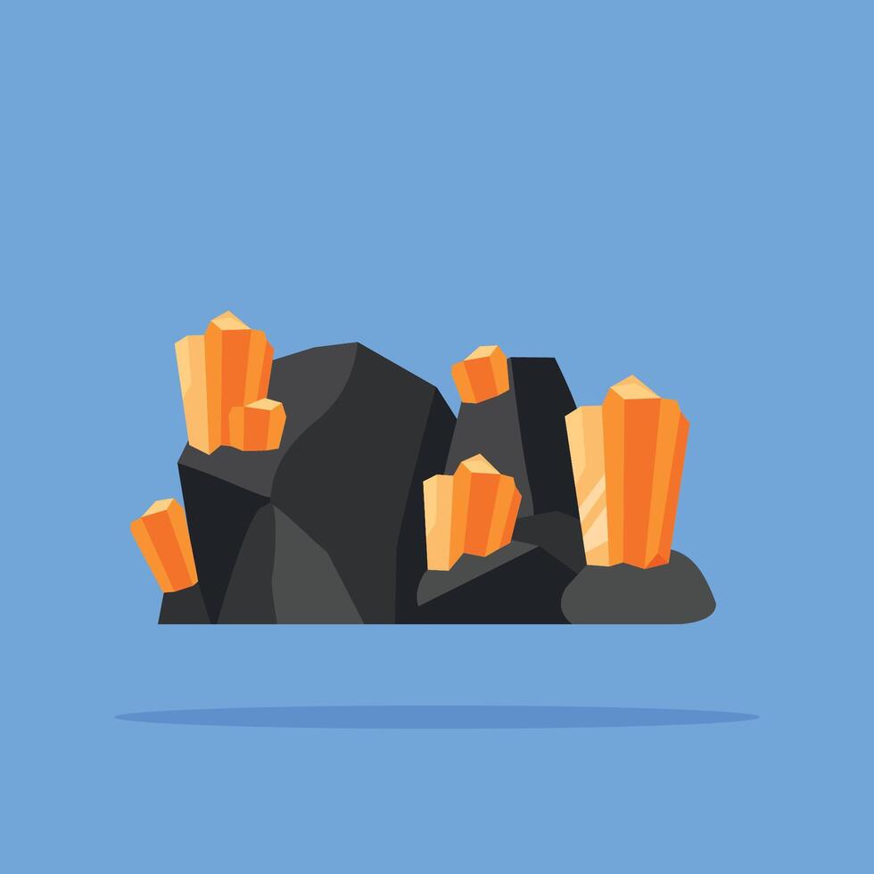Natural rocks and minerals logo, orange crystal illustration with mining materials. suitable for posters and web icons vector