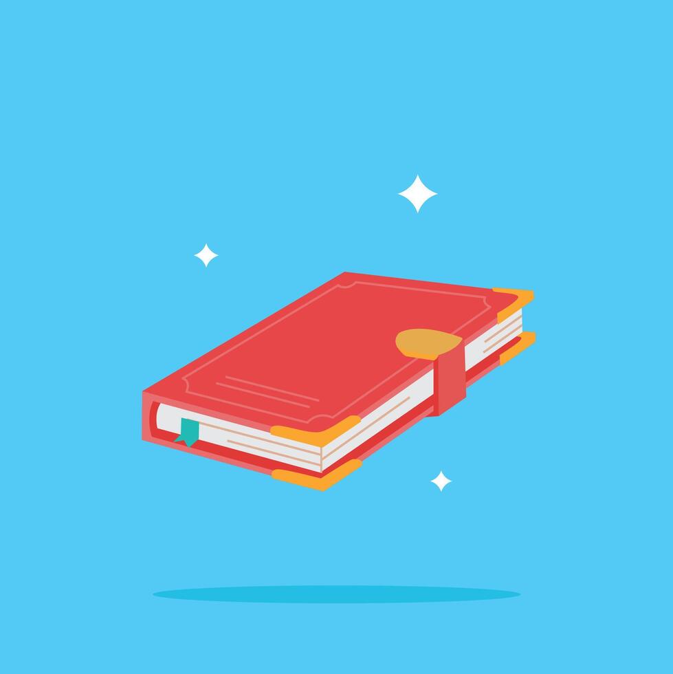 vintage red book logo perspective with gold frame, magic book illustration. suitable for poster and web icon vector