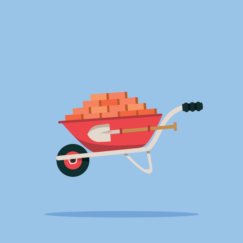 wheelbarrow logo with bricks, illustration of carpentry transportation equipment. suitable for posters and web icons vector