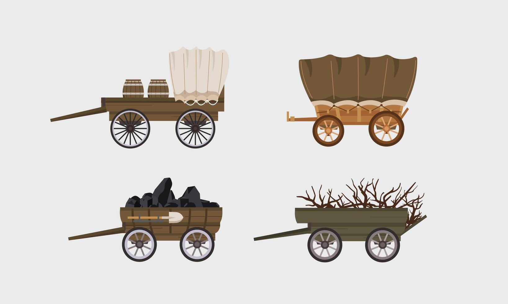 old covered wagon from the west carrying goods. traditional transportation illustration. suitable for poster use and web icon vector