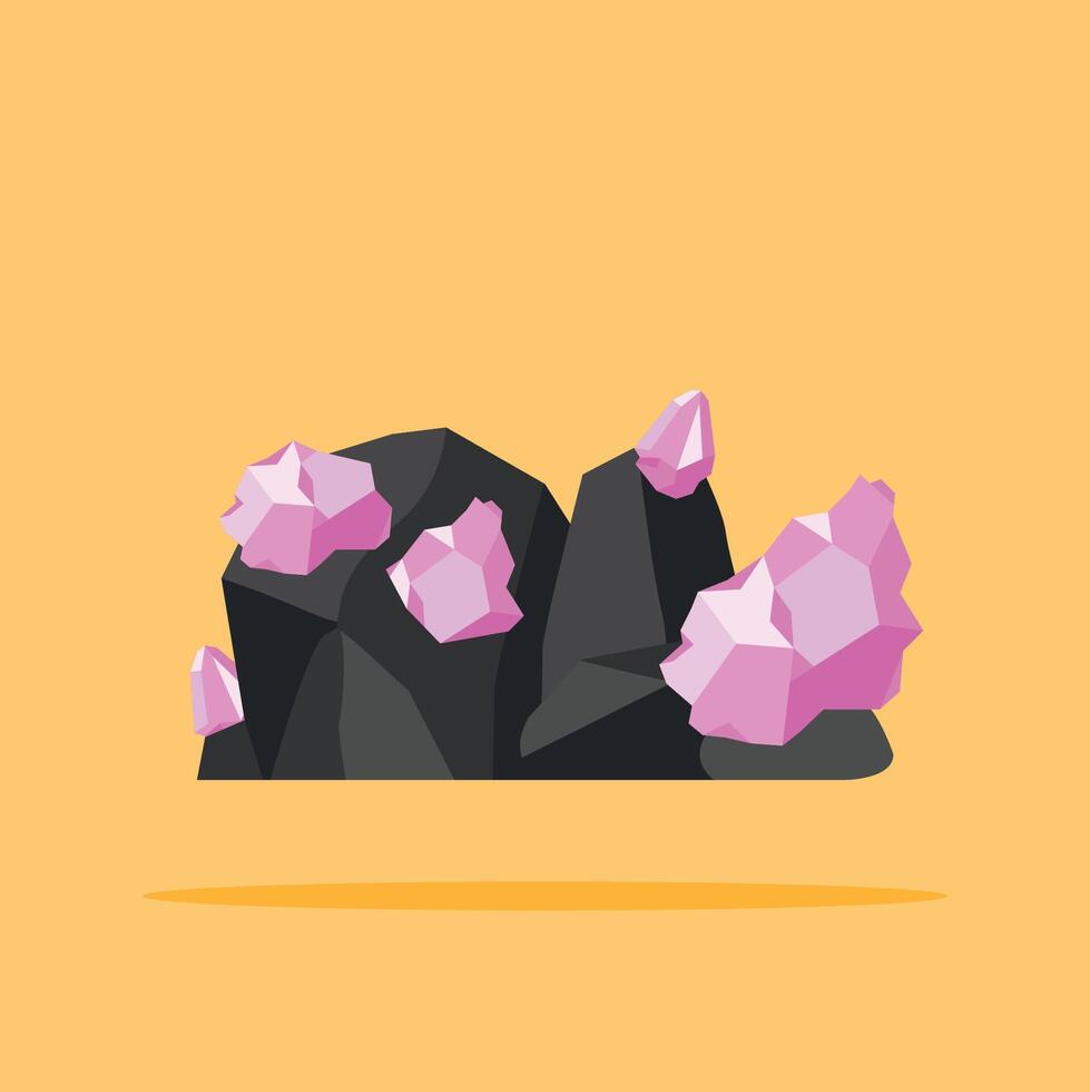 Natural rocks and minerals logo, pink crystal illustration with mining materials. suitable for posters and web icons vector