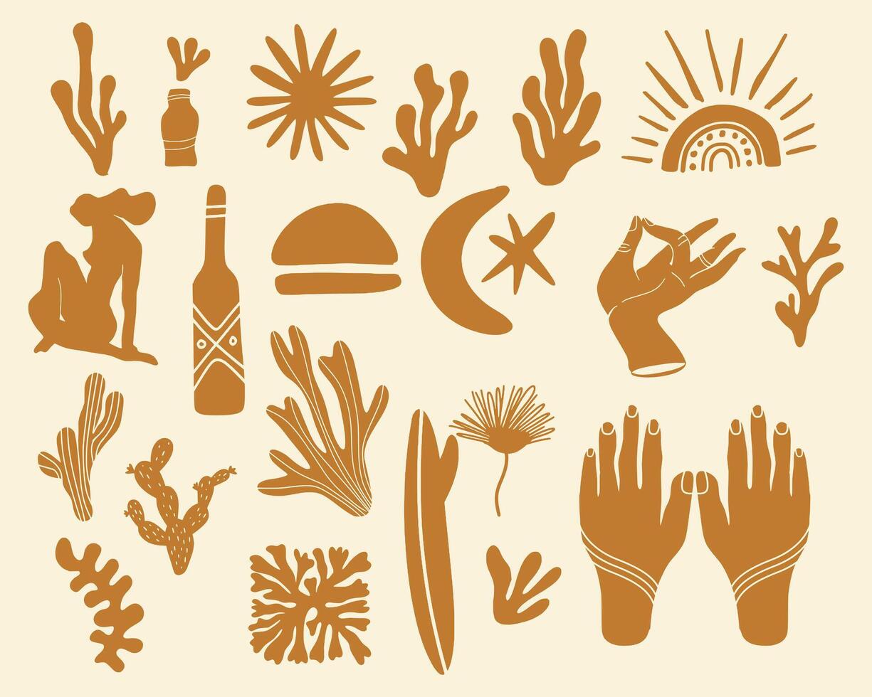 Boho silhouette element set bundle collection illustration clip art pattern isolater print art editable vector
