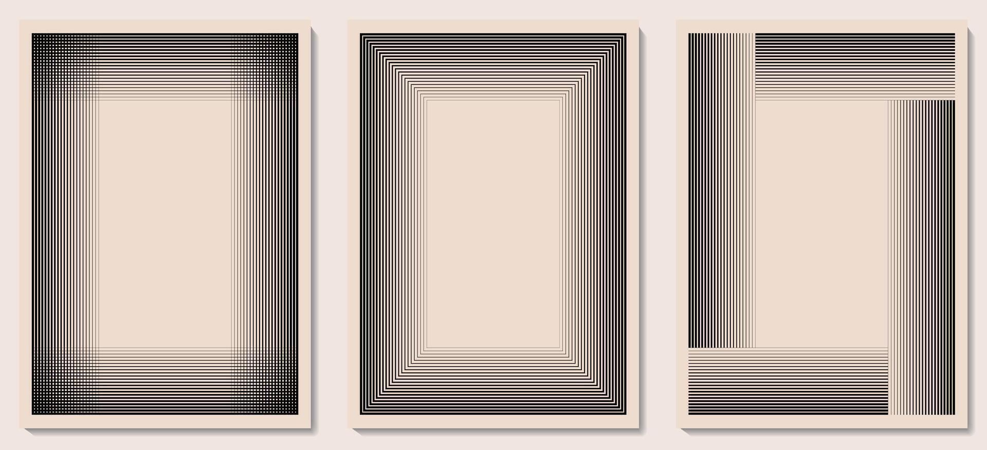 Set of black and white frames created with lines vector