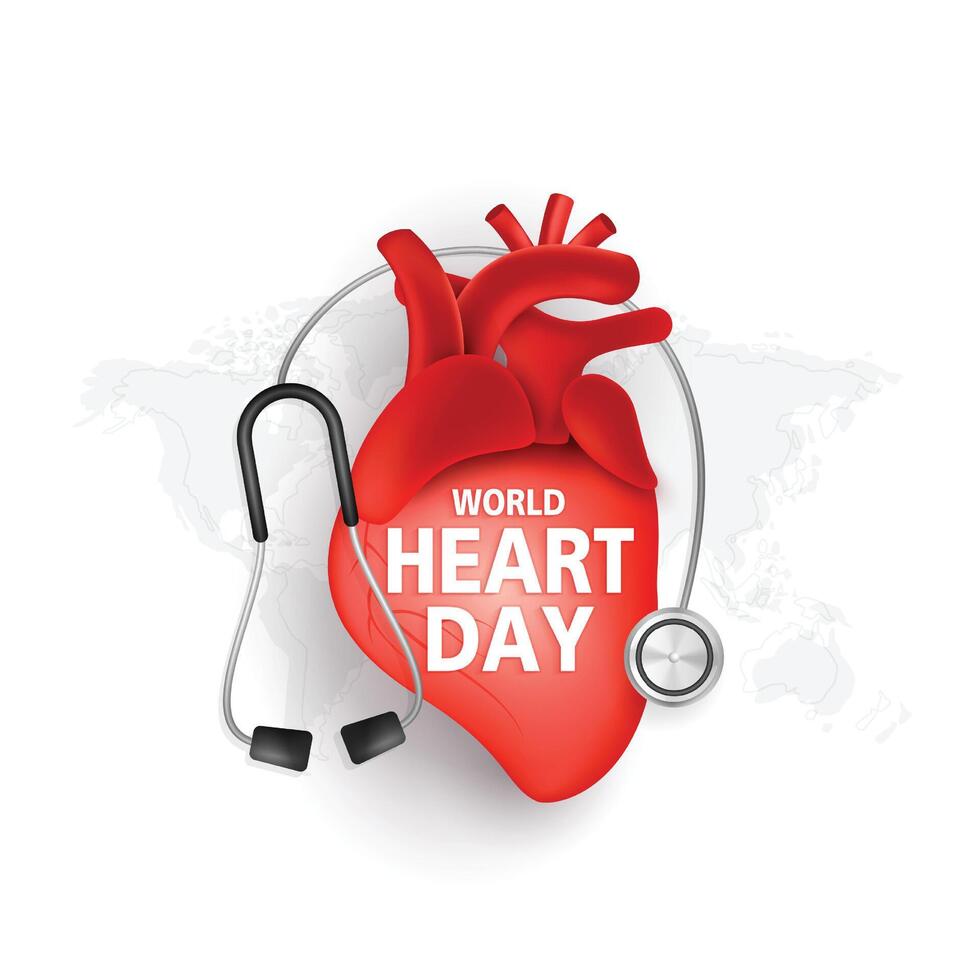 World heart day concept. stethoscope with cardio pulse line, heartbeat line, heart wave sign, health care medical check up. heart problems, coronary artery disease. design. vector