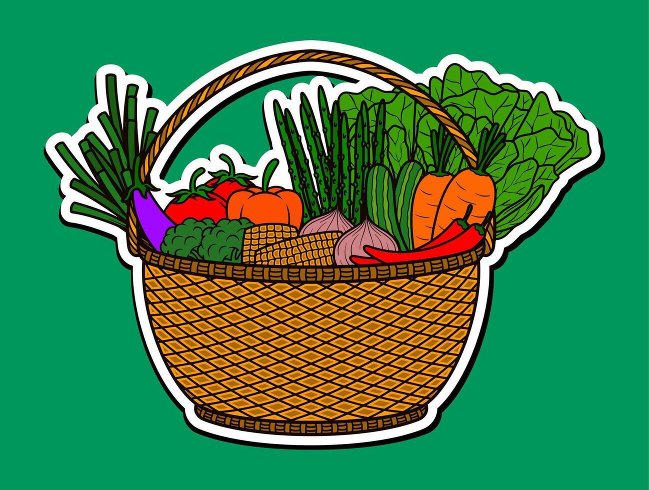 Doodle Sticker Illustration of a Vegetables Basket vector