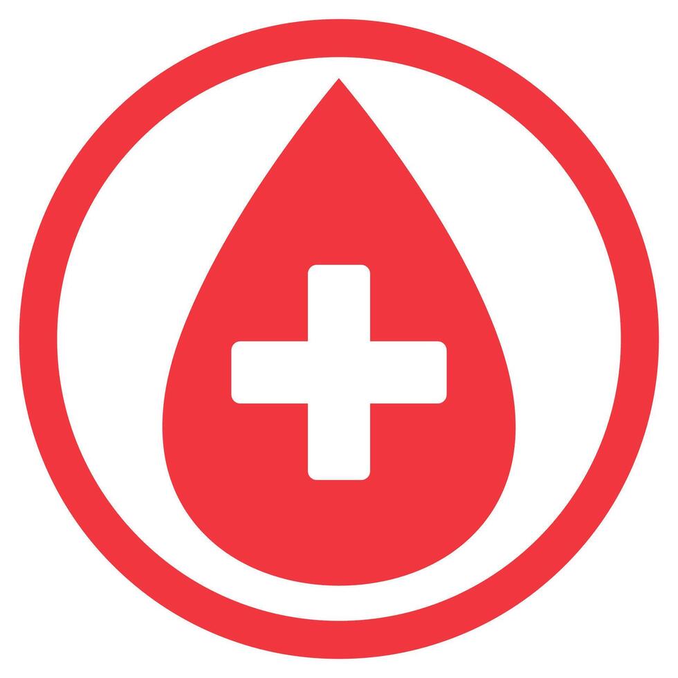 Red blood drop with medical cross isolated on white background. vector