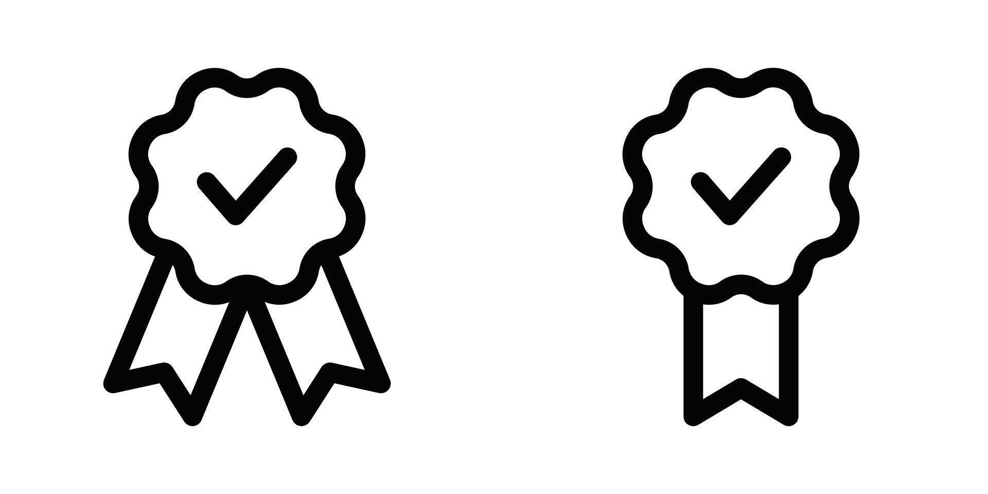 Illustration of two award ribbons with checkmarks. Ideal for concepts of achievement, quality assurance, and certification. Editable stroke. vector