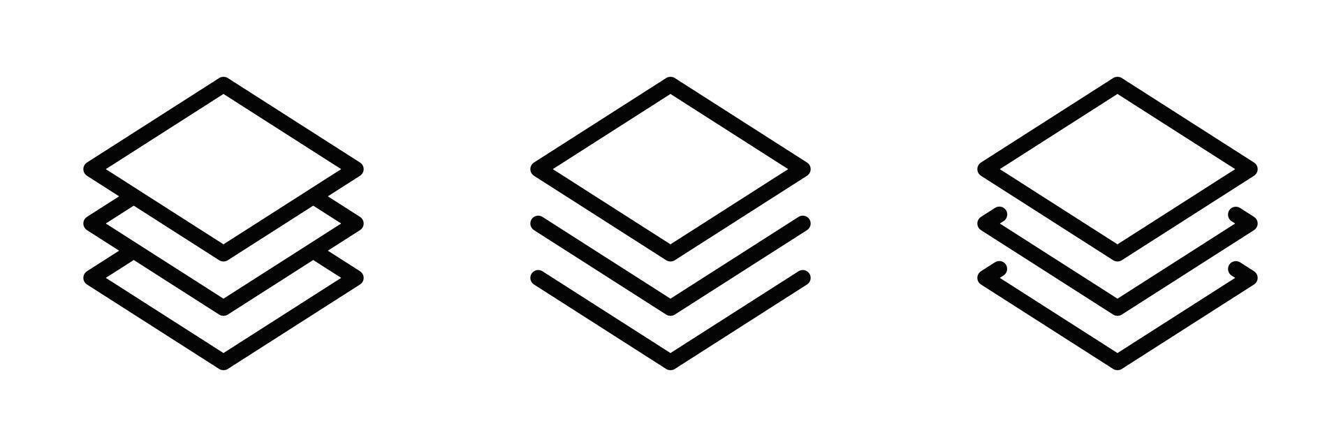 Illustration of three stack of layers icons, perfect for design and interface concepts. Editable stroke. vector