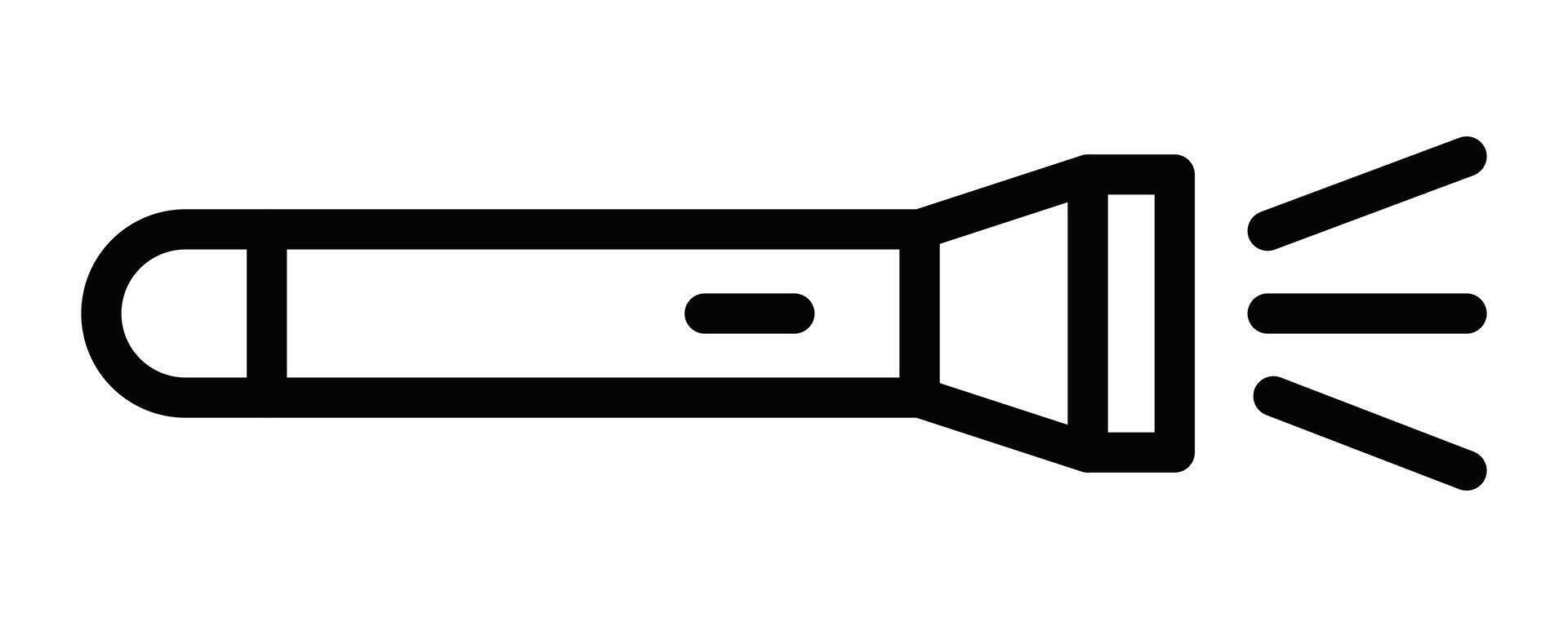 Illustration of a black outline flashlight icon, symbolizing light and illumination, on a white background. Editable stroke. vector