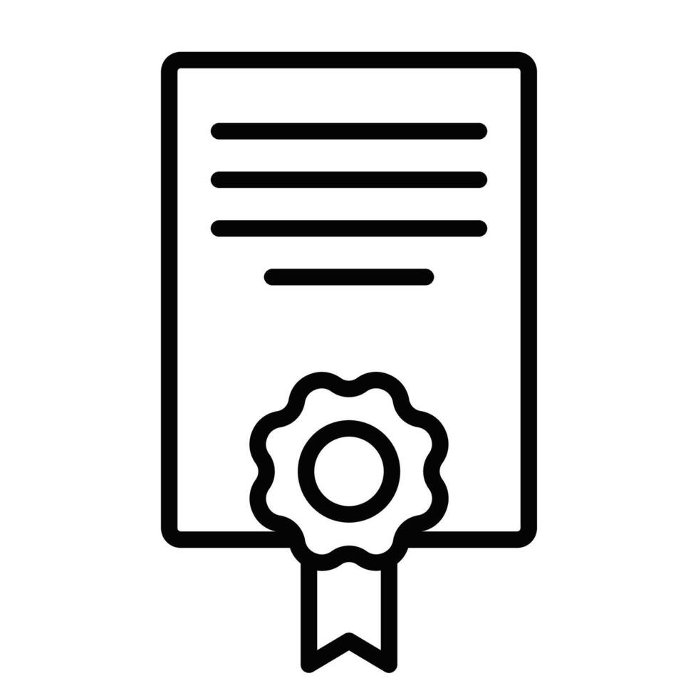 Illustration of a certificate with a round award ribbon. Ideal for conveying concepts of certification, achievement, and official recognition. Editable stroke. vector