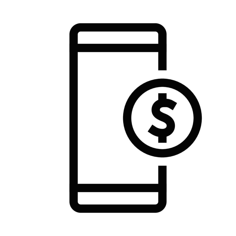 Illustration of a mobile payment icon in black and white. Ideal for fintech, e-commerce, and technology-related designs. Editable stroke. vector