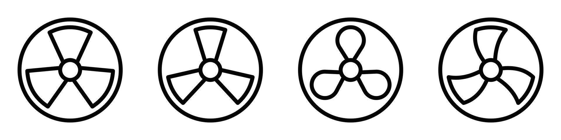 Illustration of four fan icons in black and white, ideal for cooling and ventilation design concepts. Editable stroke. vector