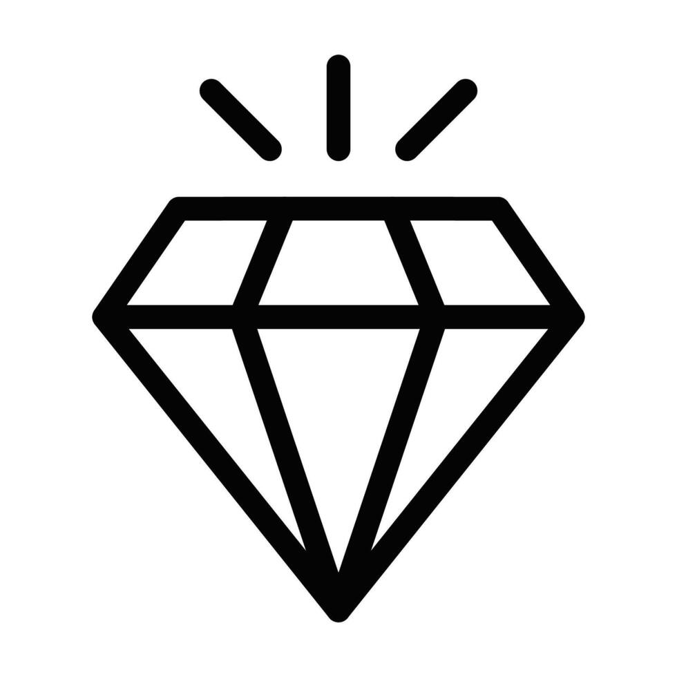 Illustration of a shining diamond icon in black and white. Perfect for jewelry, luxury, and premium-related designs. Editable stroke. vector