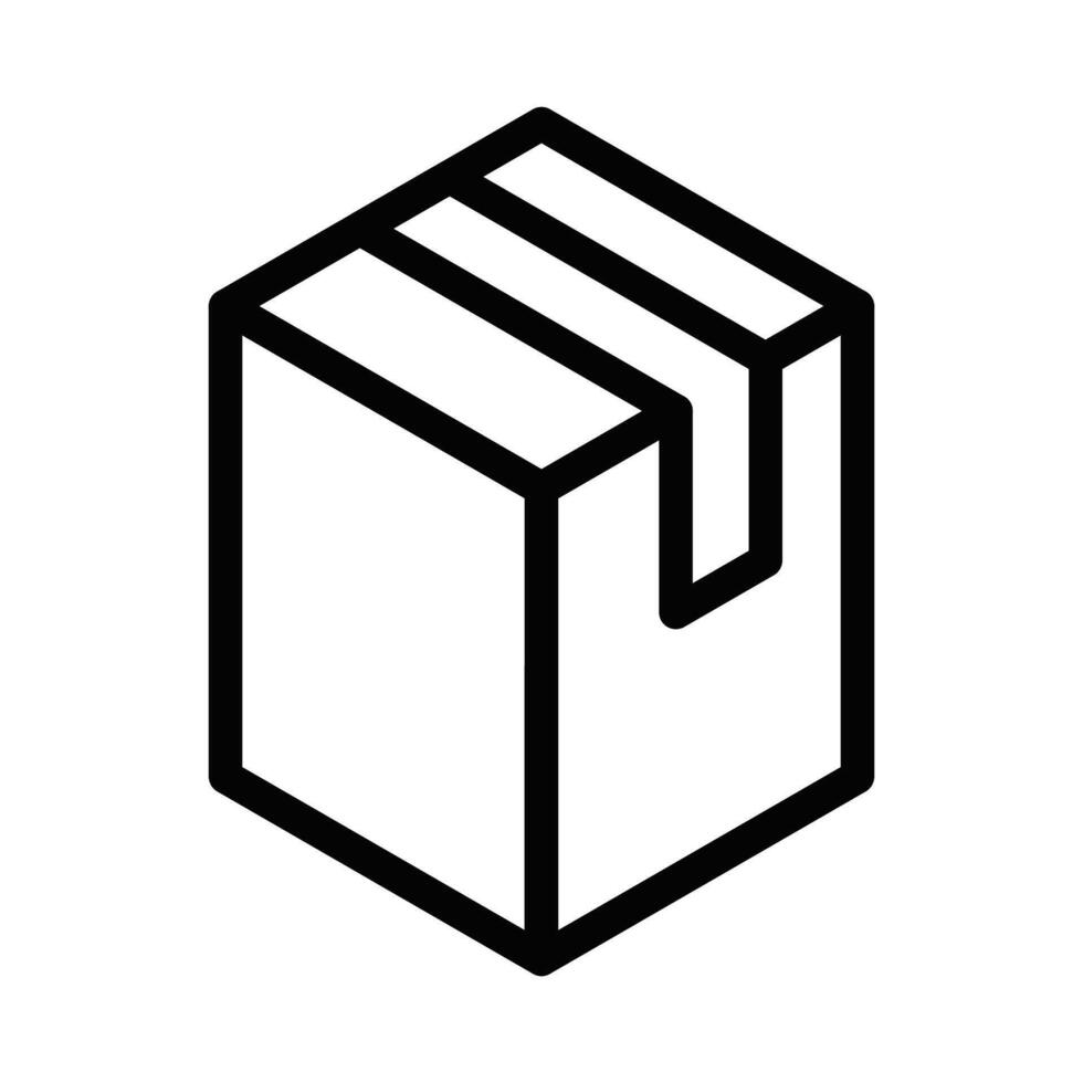 Illustration of a black outline box icon, symbolizing packaging or storage, on a white background. Editable stroke. vector