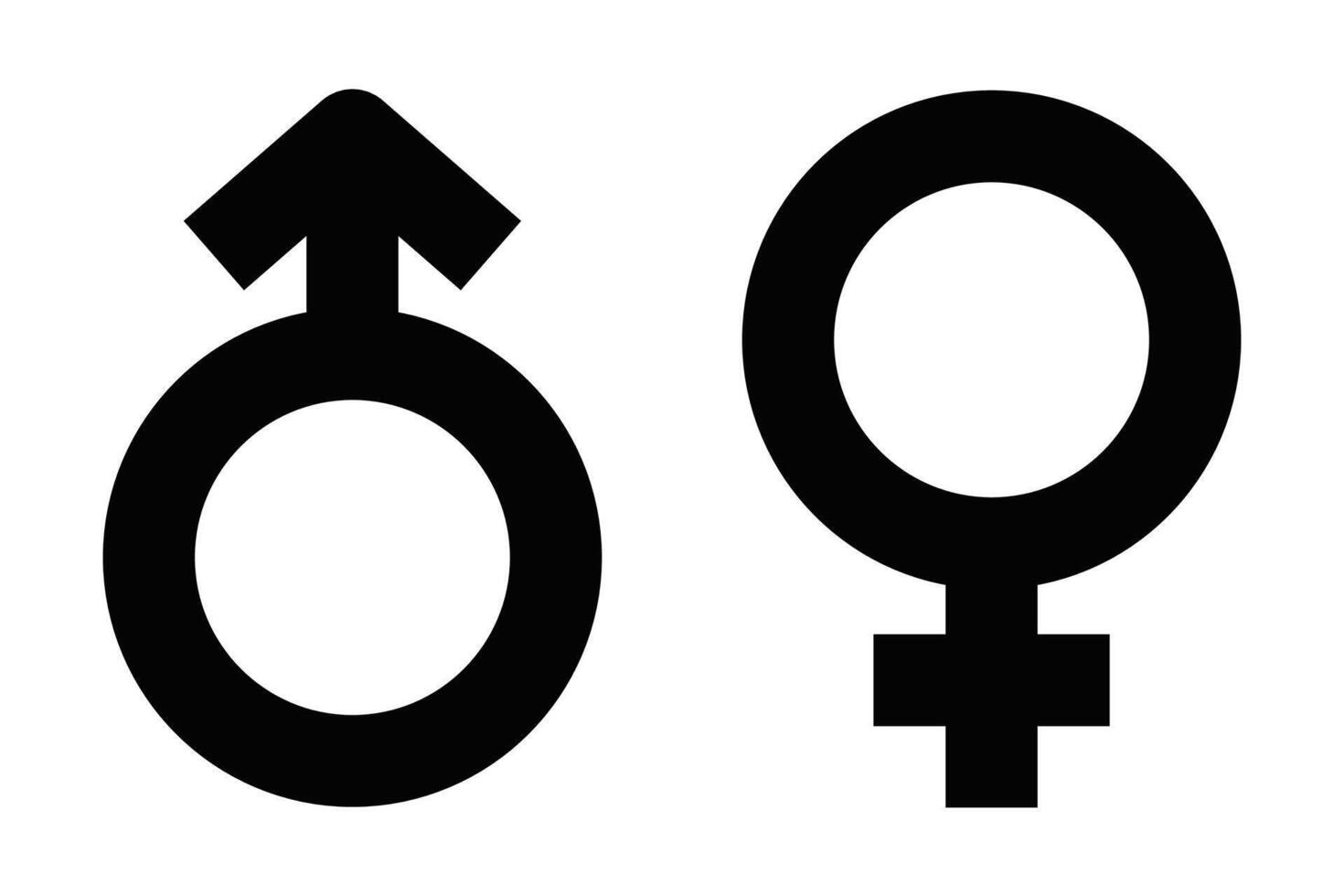 Icons of male and female gender symbols in black outline, ideal for gender-related designs. Editable stroke. vector