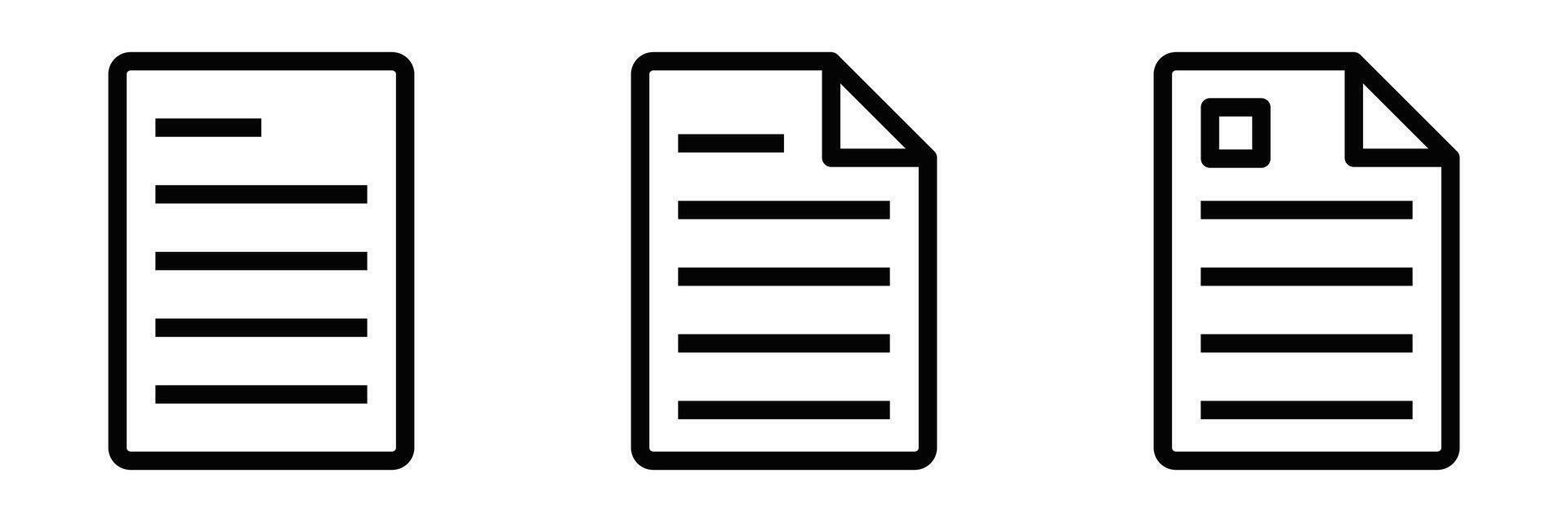 Icons of documents with various layouts, ideal for representing files, paperwork, or digital documents. Simple black and white design. Editable stroke. vector