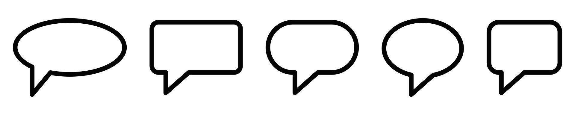 Set of five different speech bubble icons in various shapes, perfect for communication and messaging designs. Editable stroke. vector