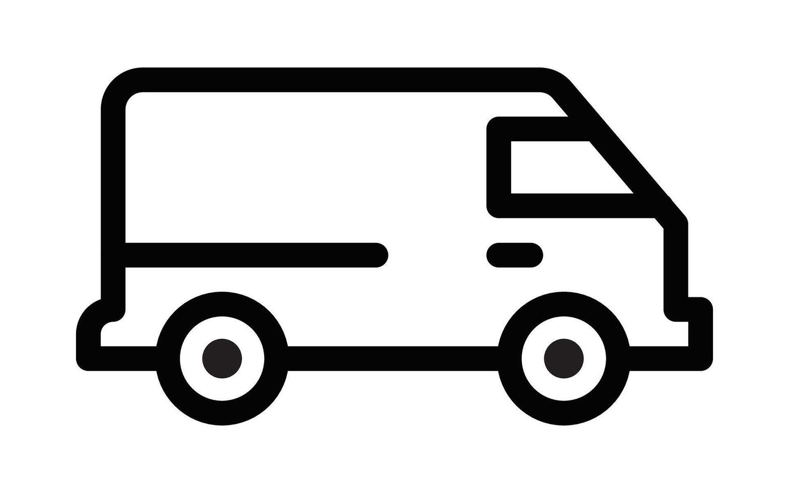Illustration of a delivery van in a simple black and white design. Editable stroke. vector