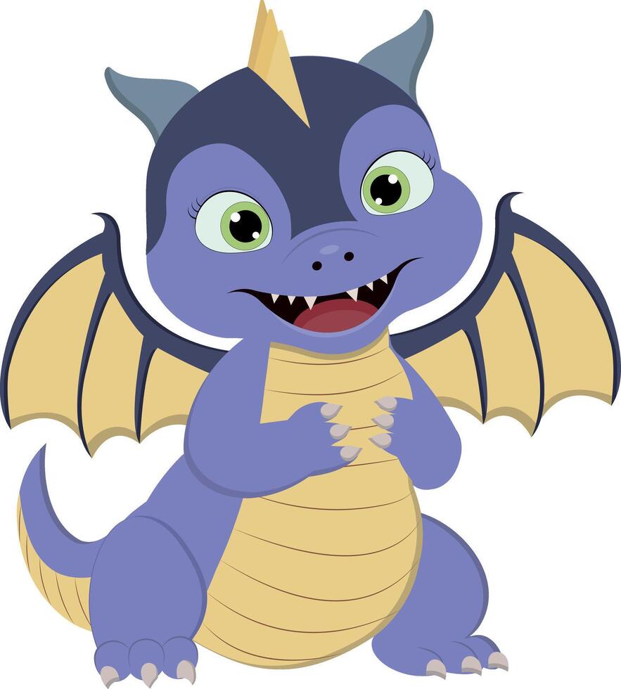Cute cartoon dragon on transparent background. vector