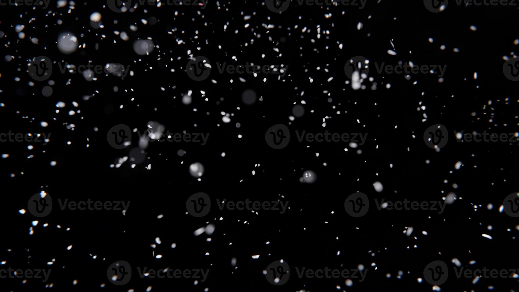 Snowfall on Black Background with Blurred Snowflakes - 3D Render photo
