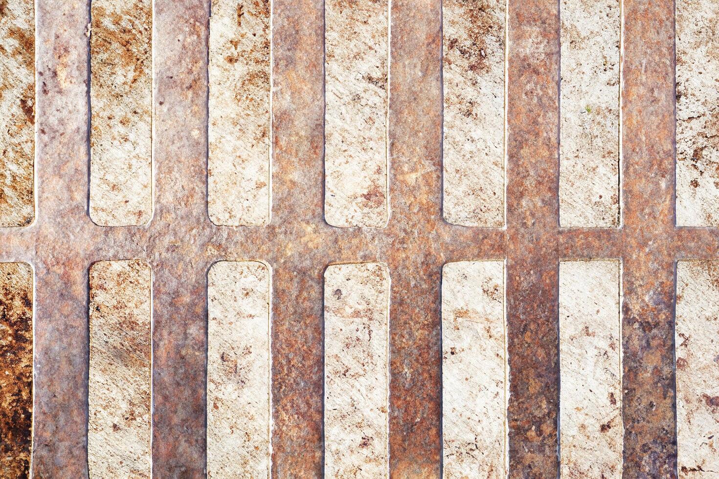 Close-up of Metal Drainage Grate with Industrial Support Beams in Urban Sewer System photo