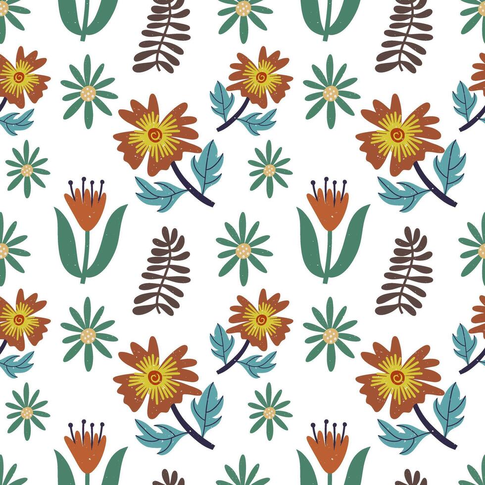Flower and leaf seamless pattern Hand drawn background vector