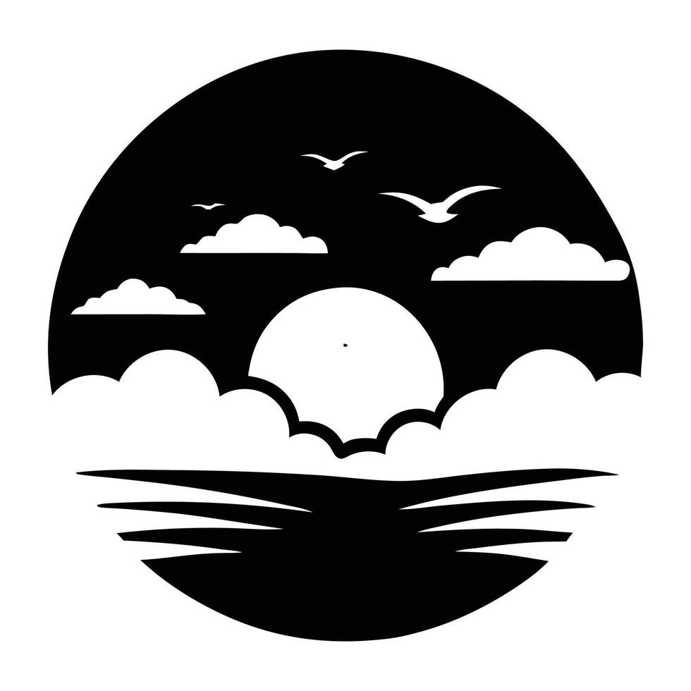 sun with sky silhouette vector