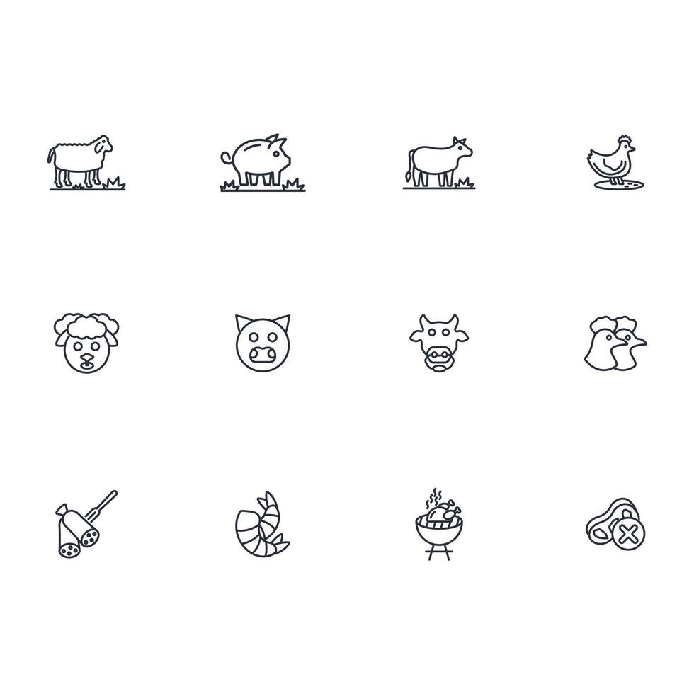 Meat icon set..Editable stroke.linear style sign for use web design,logo.Symbol illustration. vector