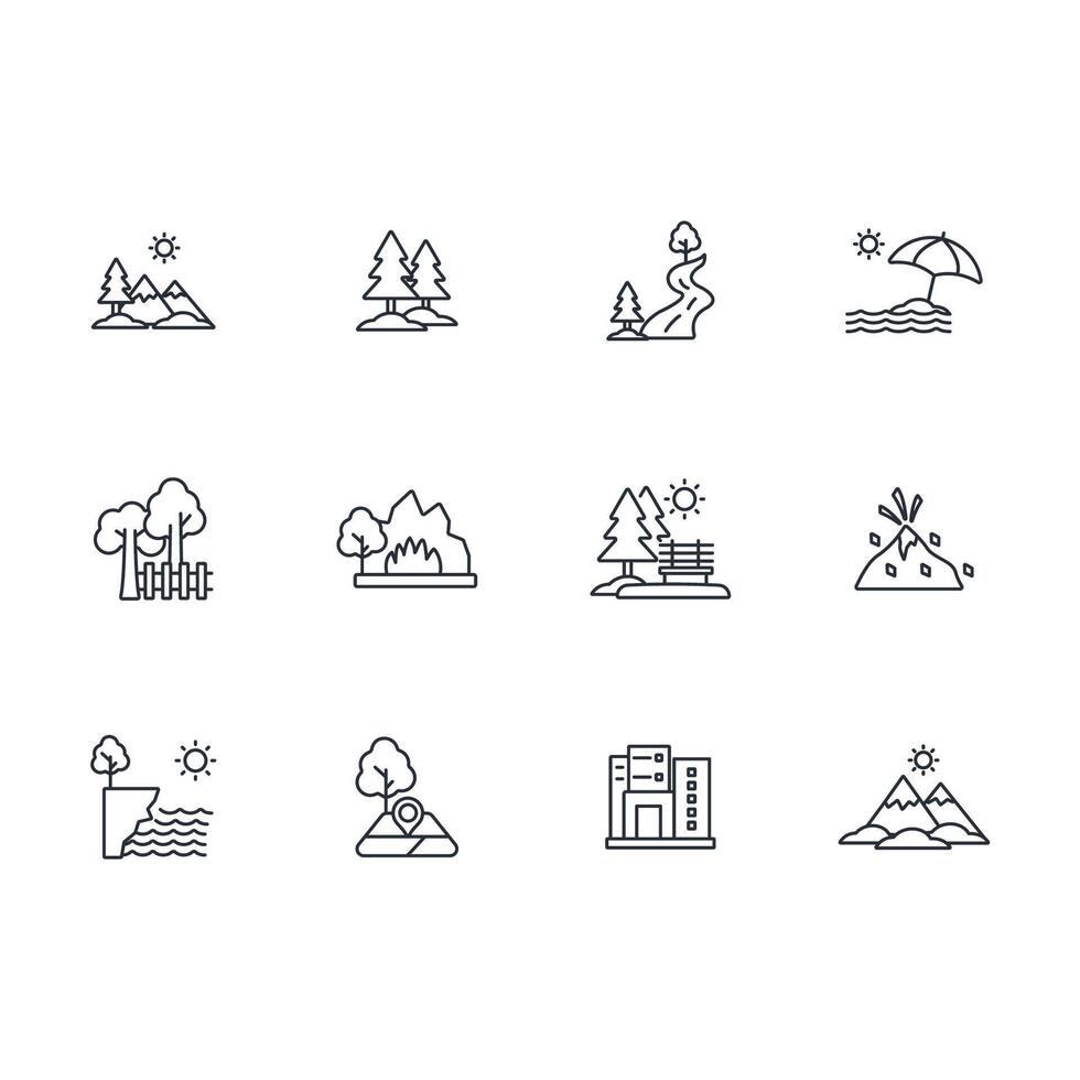 Landscape icon set..Editable stroke.linear style sign for use web design,logo.Symbol illustration. vector