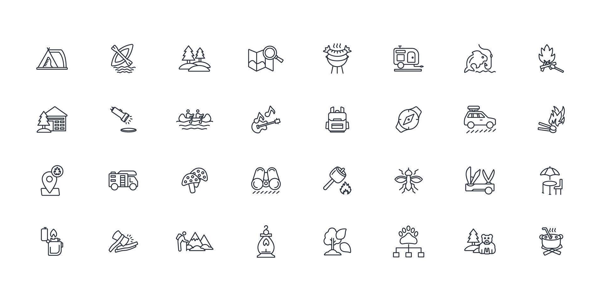 Camping icon set..Editable stroke.linear style sign for use web design,logo.Symbol illustration. vector