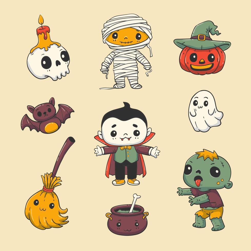 Hand Drawn Halloween Character Collection vector