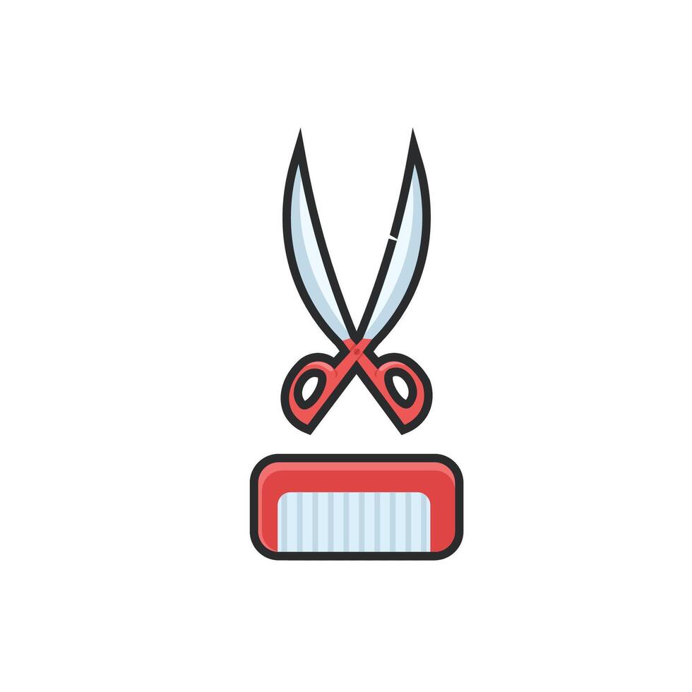 scissor and comb in outline flat design. vector