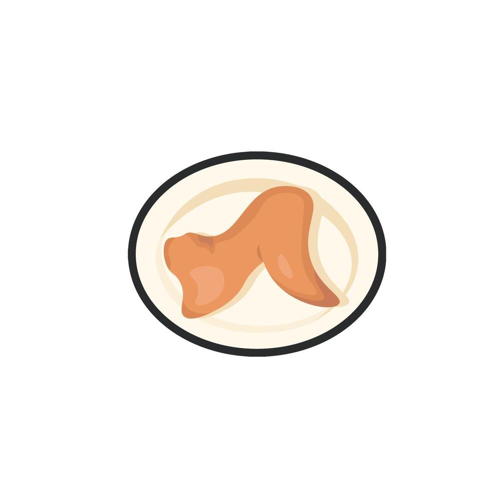 chicken wing in a plate with outline flat design. vector
