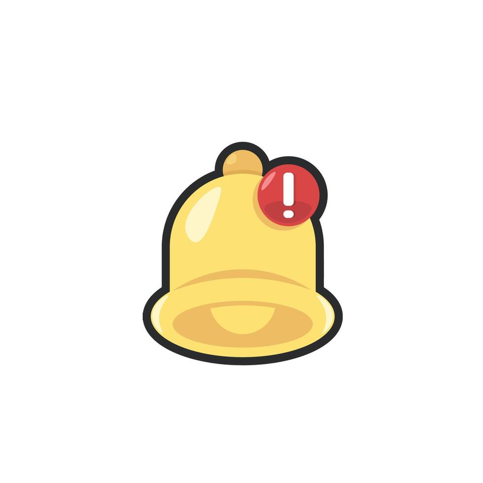 golden bell with notification in outline flat design. vector