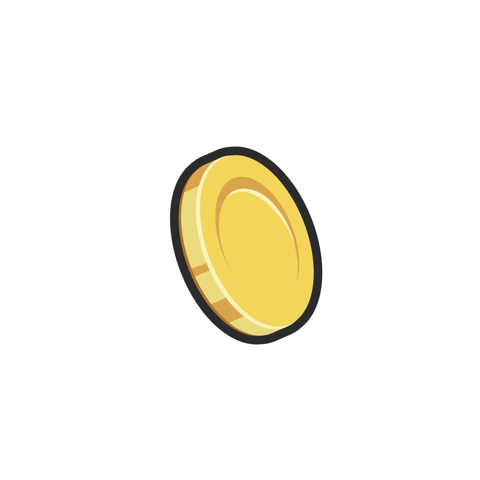 golden coin in outline flat design. vector