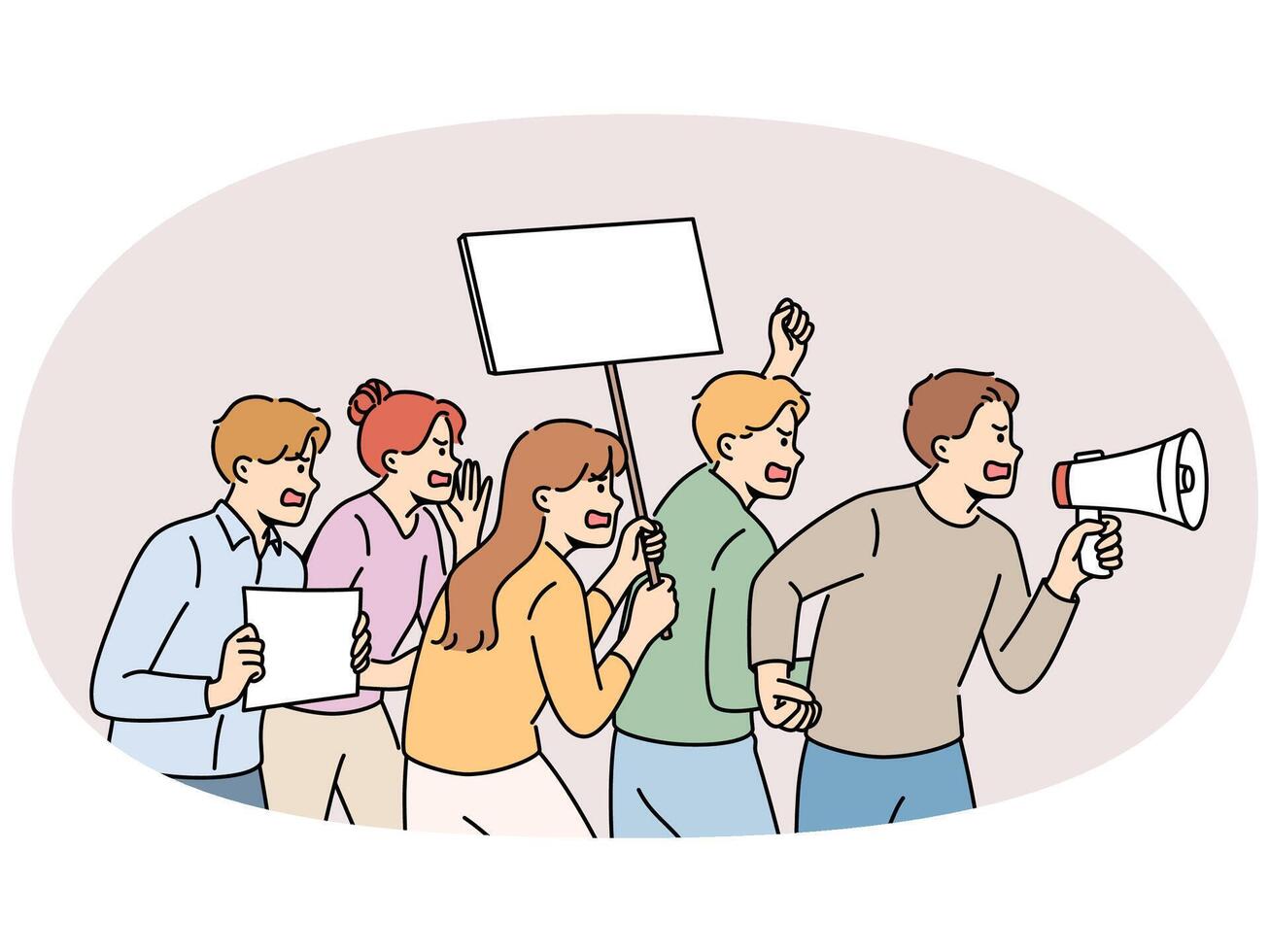 Mad people with placards on demonstration vector