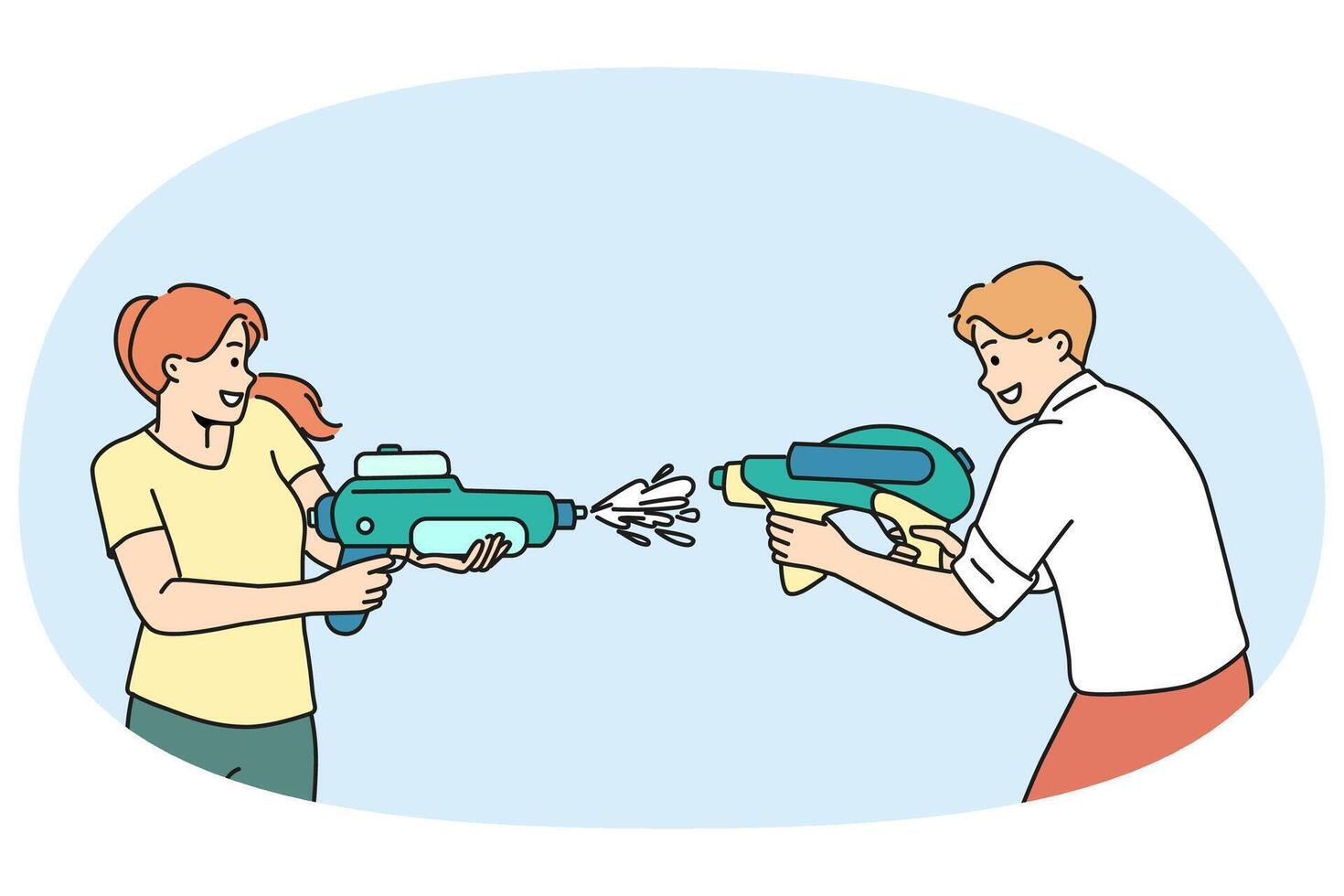 Happy people shooting with water guns vector