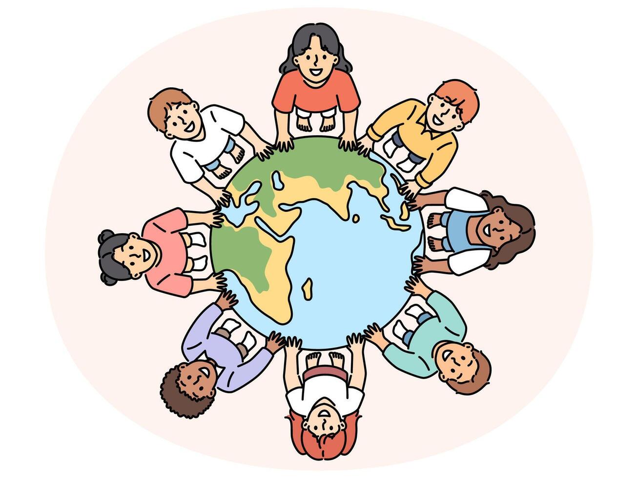 Smiling children near planet earth vector
