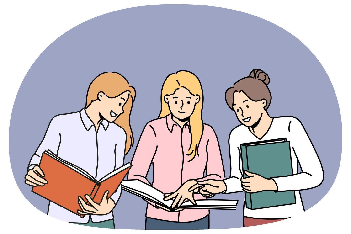 Smiling female colleagues discuss paperwork together vector
