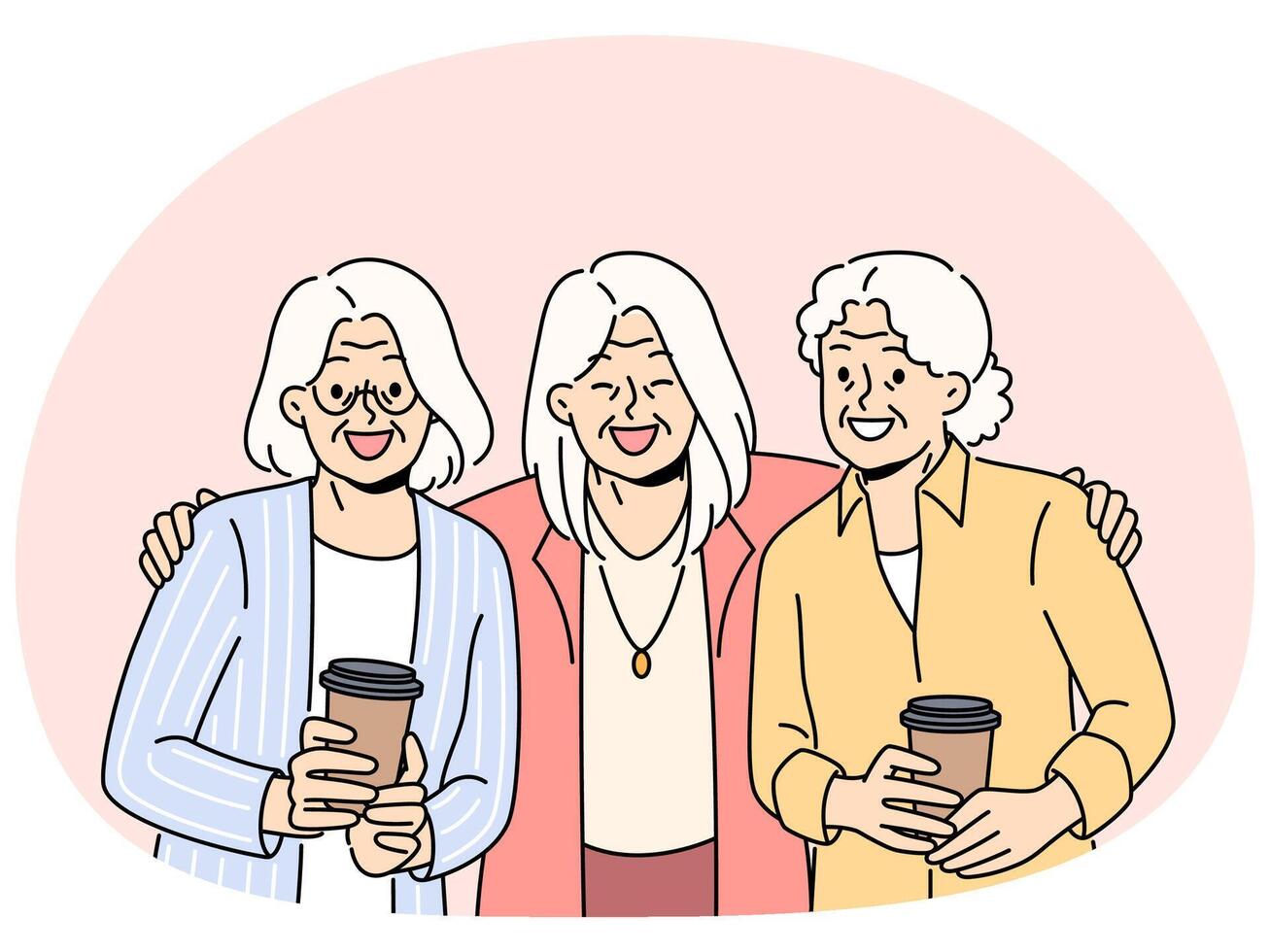 Smiling mature women hug showing unity vector