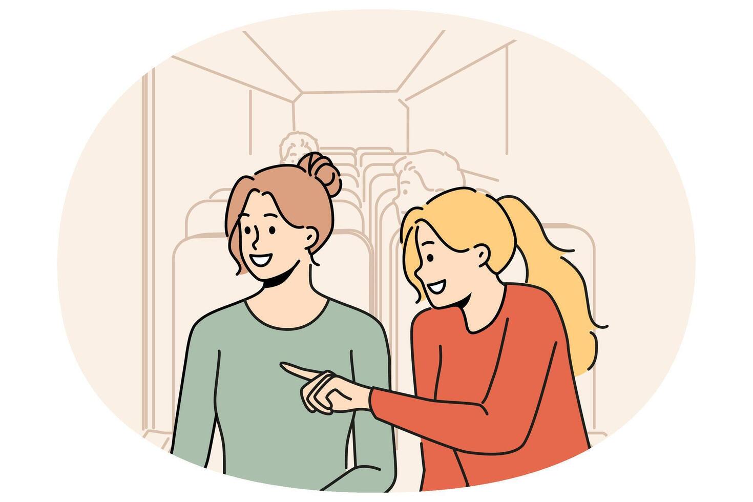 Smiling girls enjoy bus ride vector