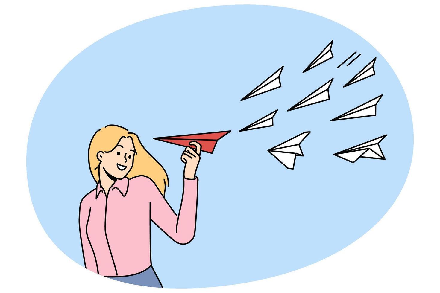 Smiling businesswoman with paper plane in hands vector